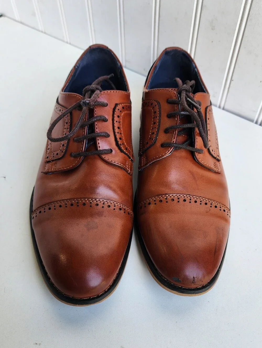 Bruno Marc Prince Boys Derby Style Dress Shoe Brown Baroque Faux leather Sz 5